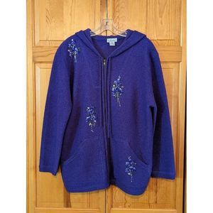 Vintage Gallagher 100% Wool Cardigan Sweater Full Zip Purple Sz Medium